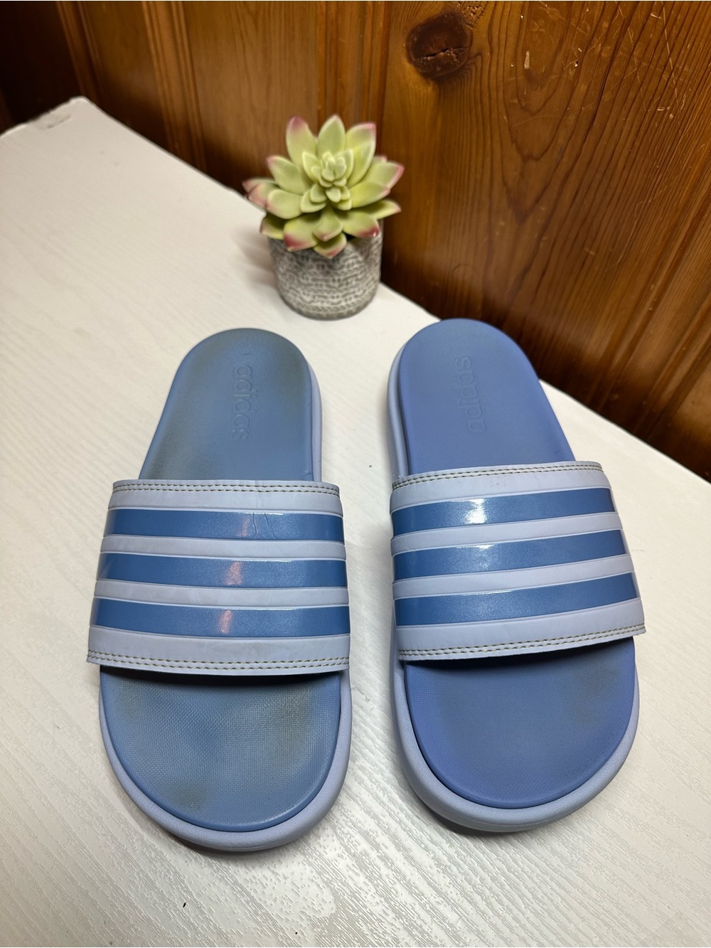 adidas Light Blue Striped Slide Sandals
